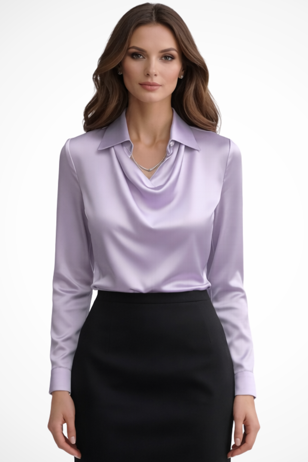 Lyra | Women’s Satin Long Sleeve Draped Neck Blouse