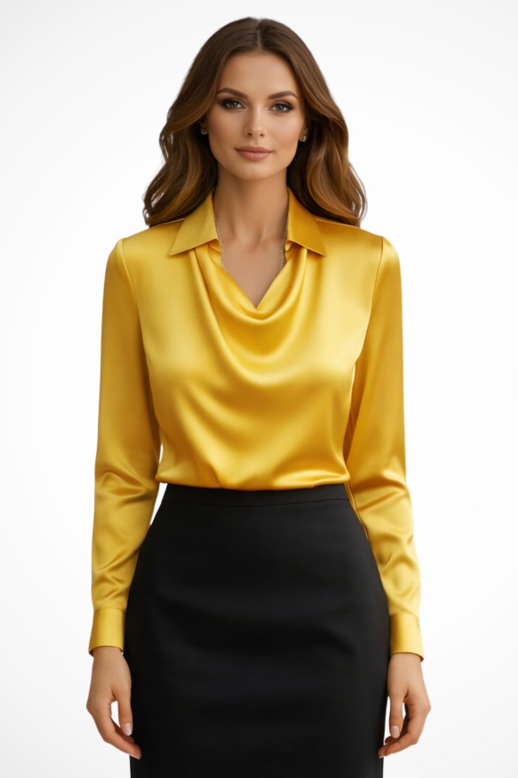 Lyra | Women’s Satin Long Sleeve Draped Neck Blouse