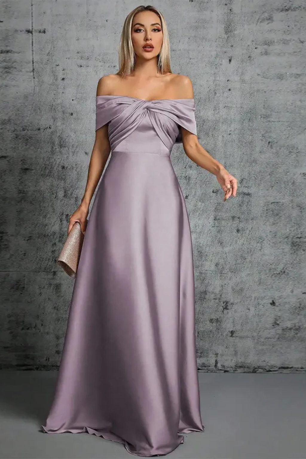 Cordelia | Women Off Shoulder Twisted Pleated Satin Wedding Guest Maxi Dress
