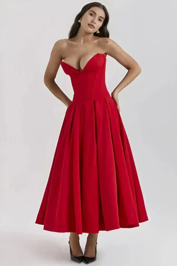 Avelisse | Women Strapless Structured Midi Wedding Guest Dress