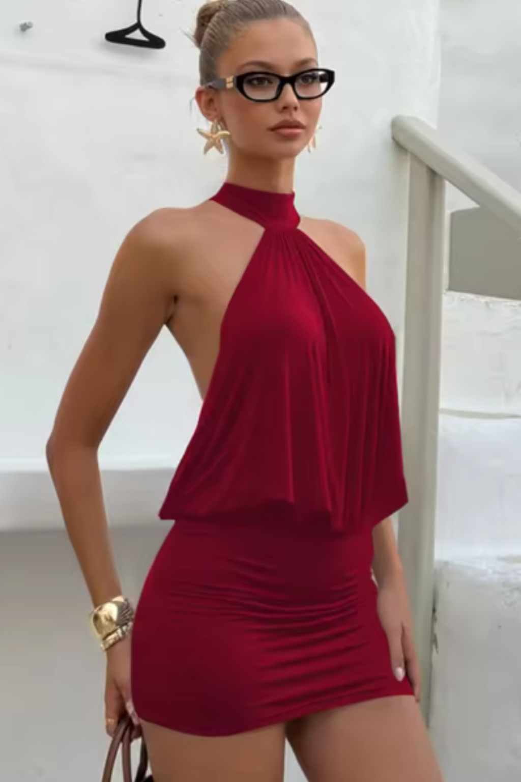 Sienna | Women Halter Neck Ruched Backless Mini Dress
