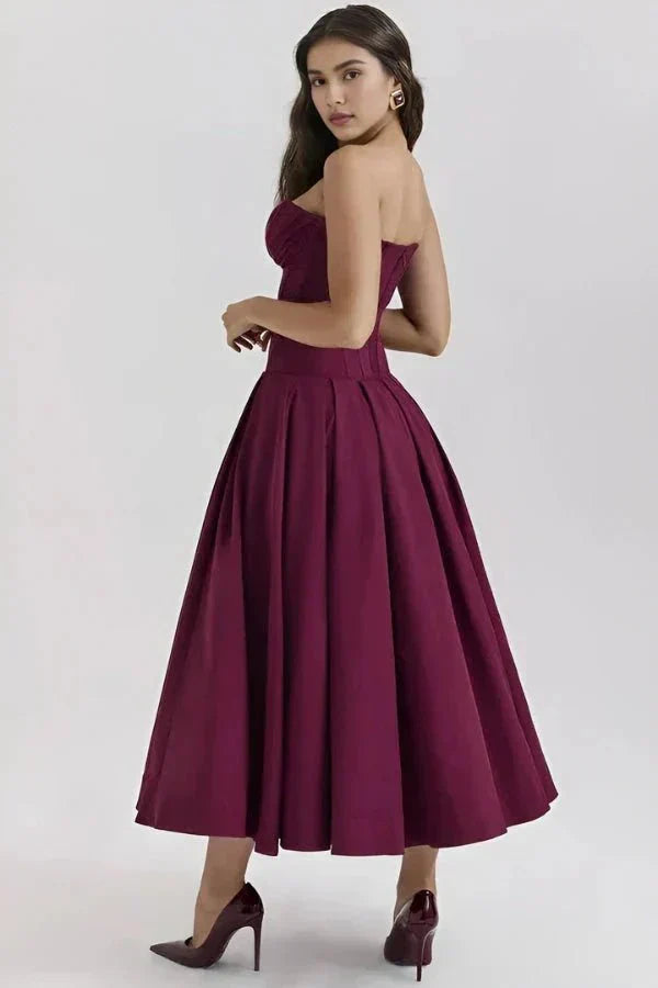 Avelisse | Women Strapless Structured Midi Wedding Guest Dress