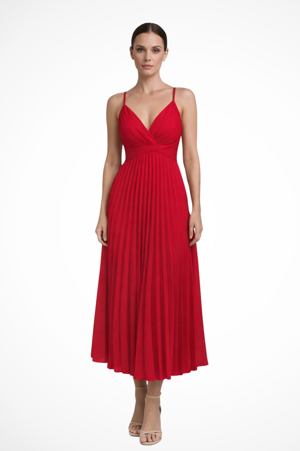 Lyanna | Women’s Formal Pleated Midi Dress with Twist Front Bodice