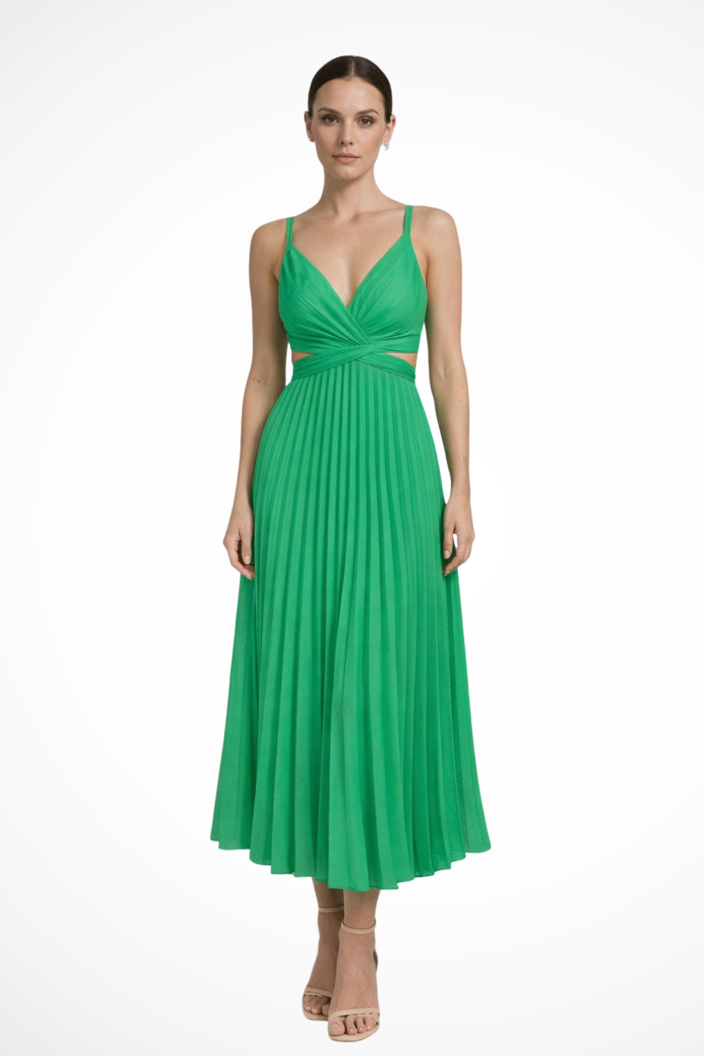 Lyanna | Women’s Formal Pleated Midi Dress with Twist Front Bodice