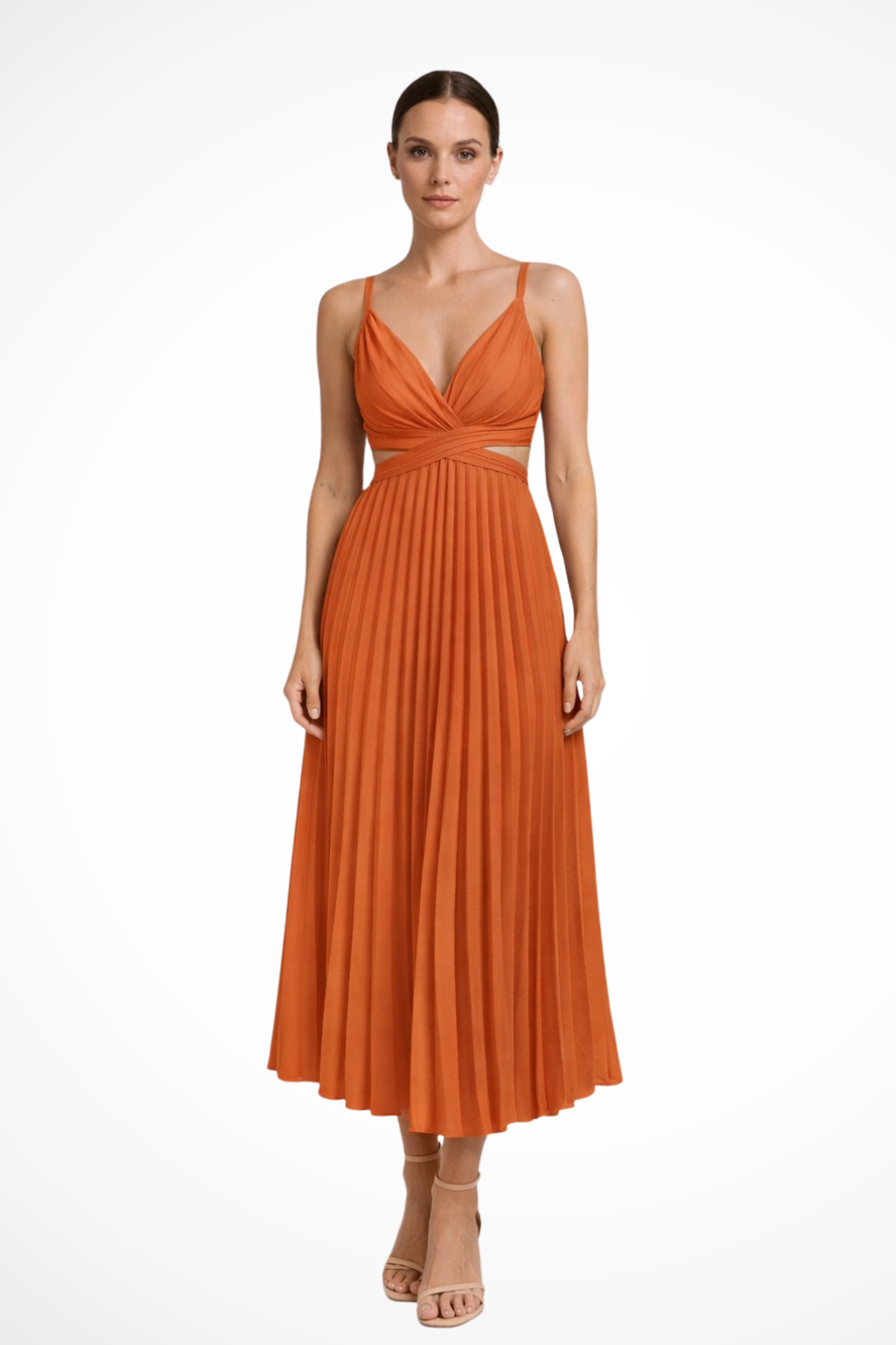Lyanna | Women’s Formal Pleated Midi Dress with Twist Front Bodice
