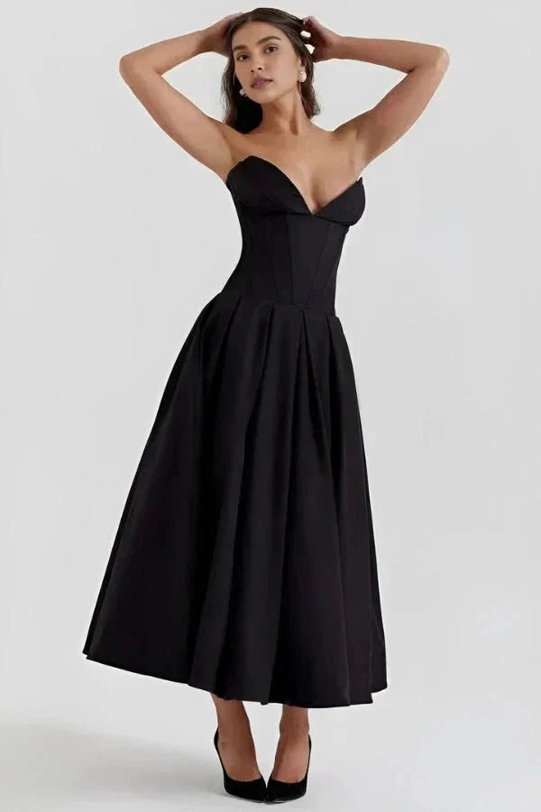 Avelisse | Women Strapless Structured Midi Wedding Guest Dress