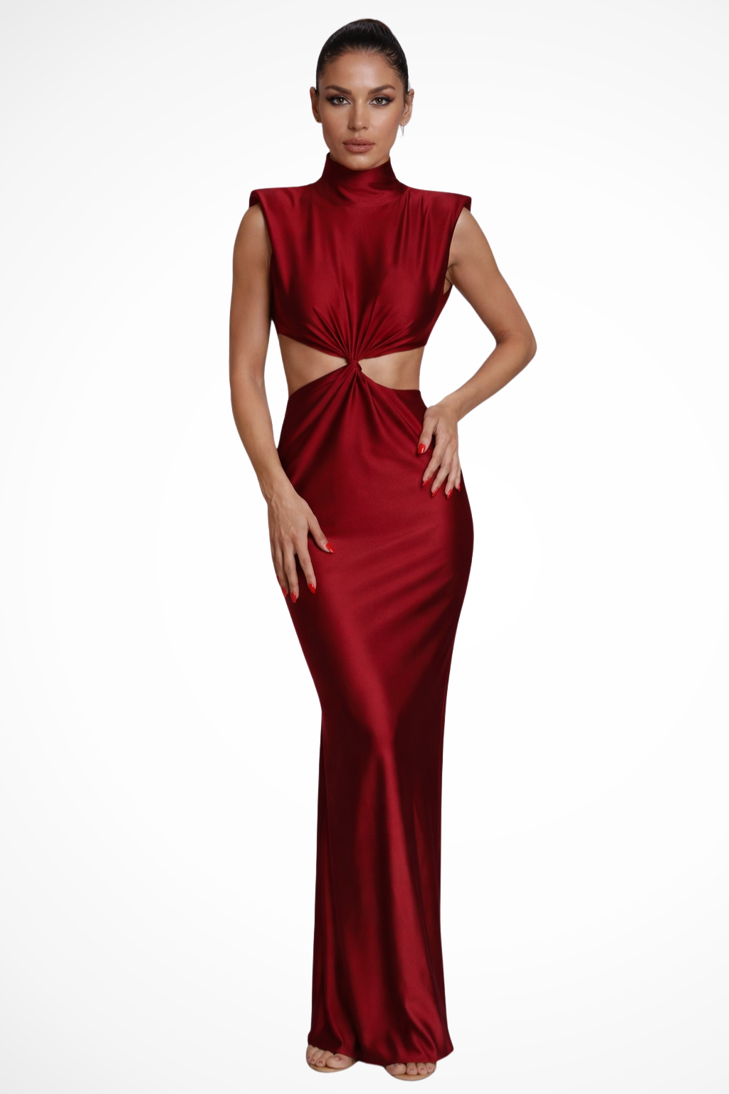 Solenne | Women High Neck Sleeveless Twisted Cut Out Bodycon Maxi Dress