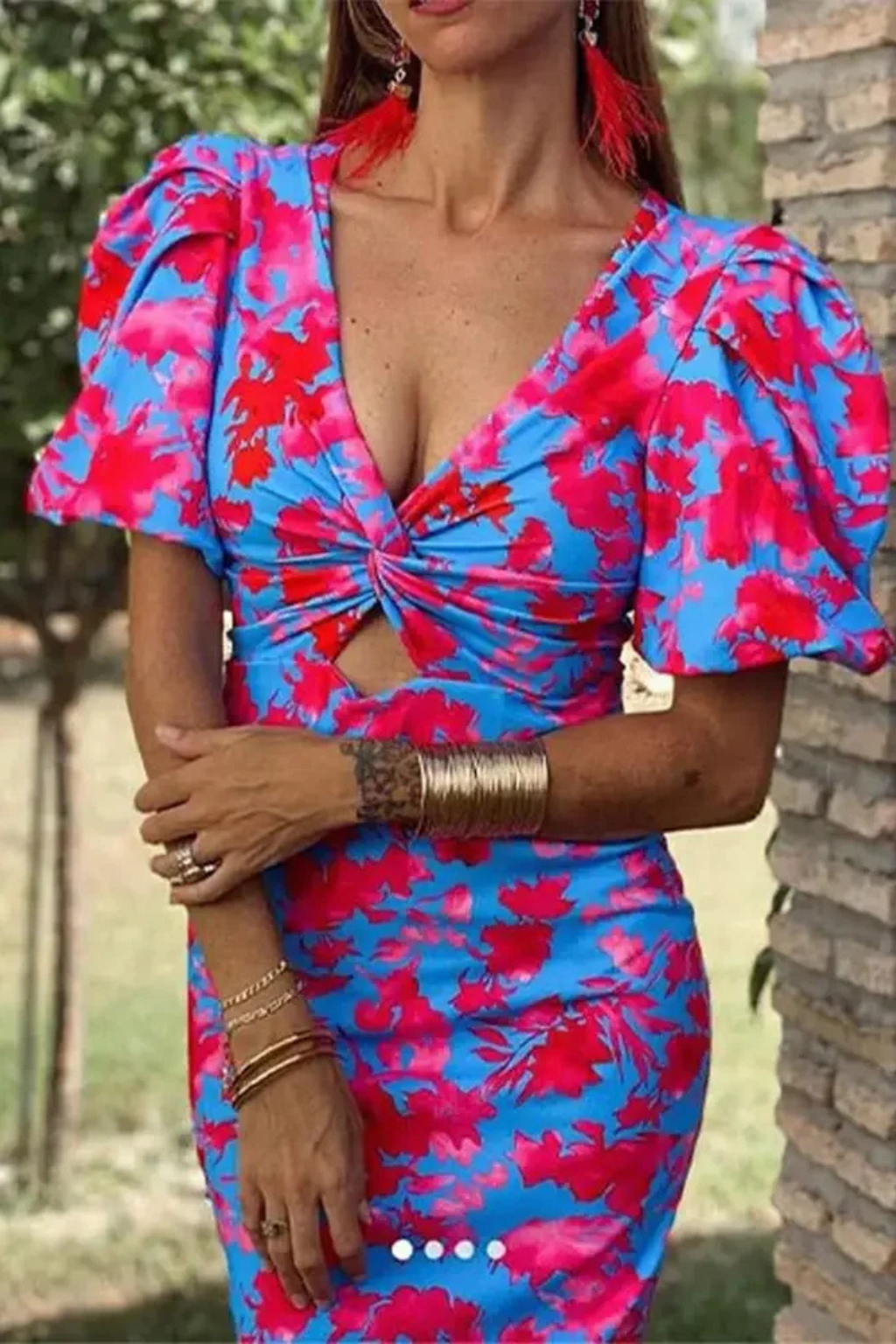 Sophia | Women Printed Puff Sleeve Occasion Summer Midi Dress