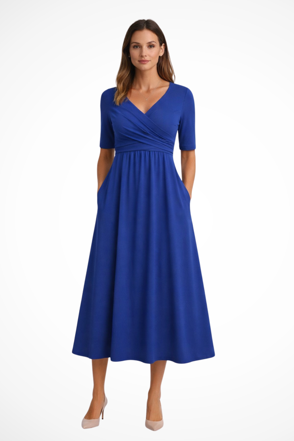 Aveline | Women’s Wrap Front Short Sleeve Midi Dress