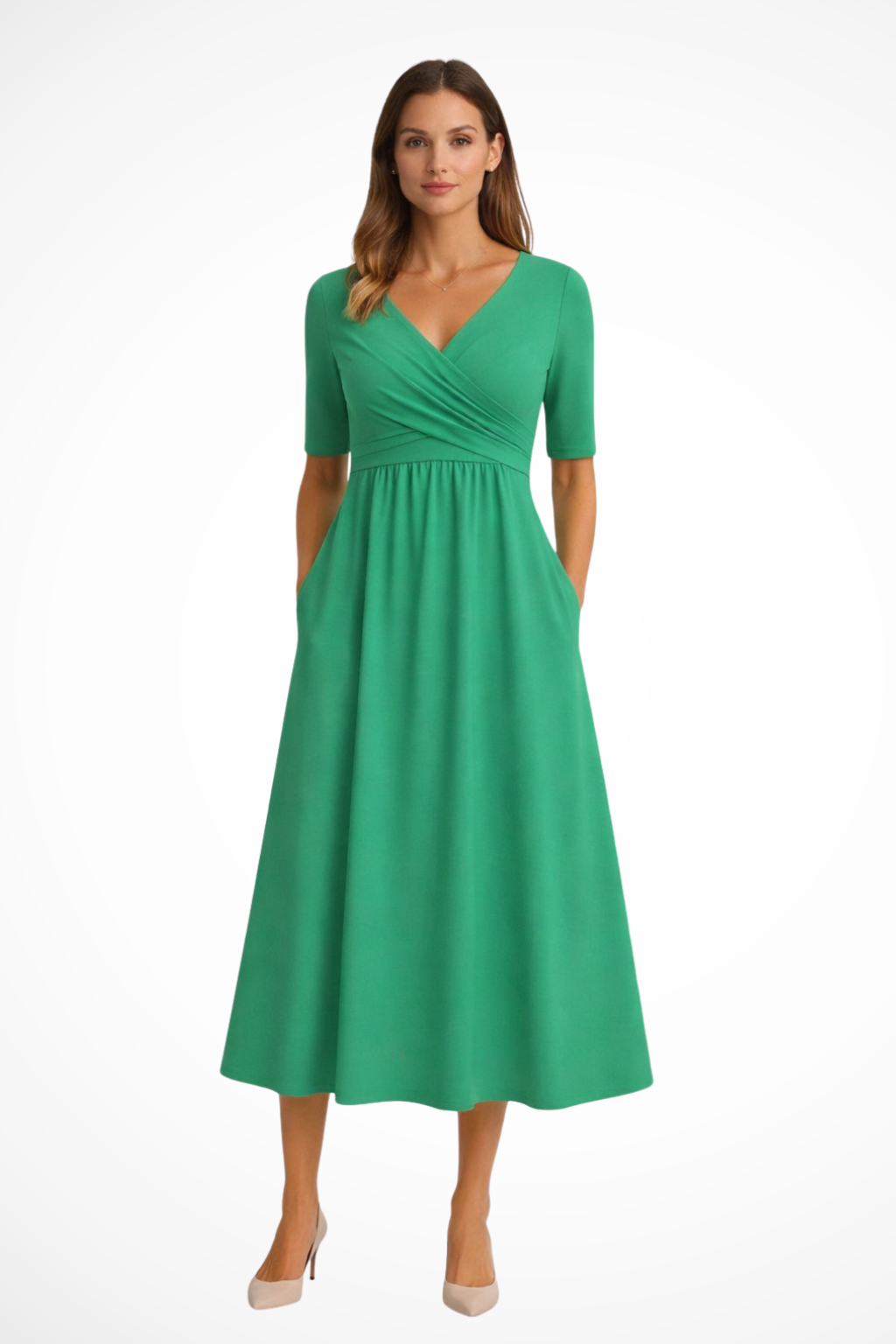 Aveline | Women’s Wrap Front Short Sleeve Midi Dress