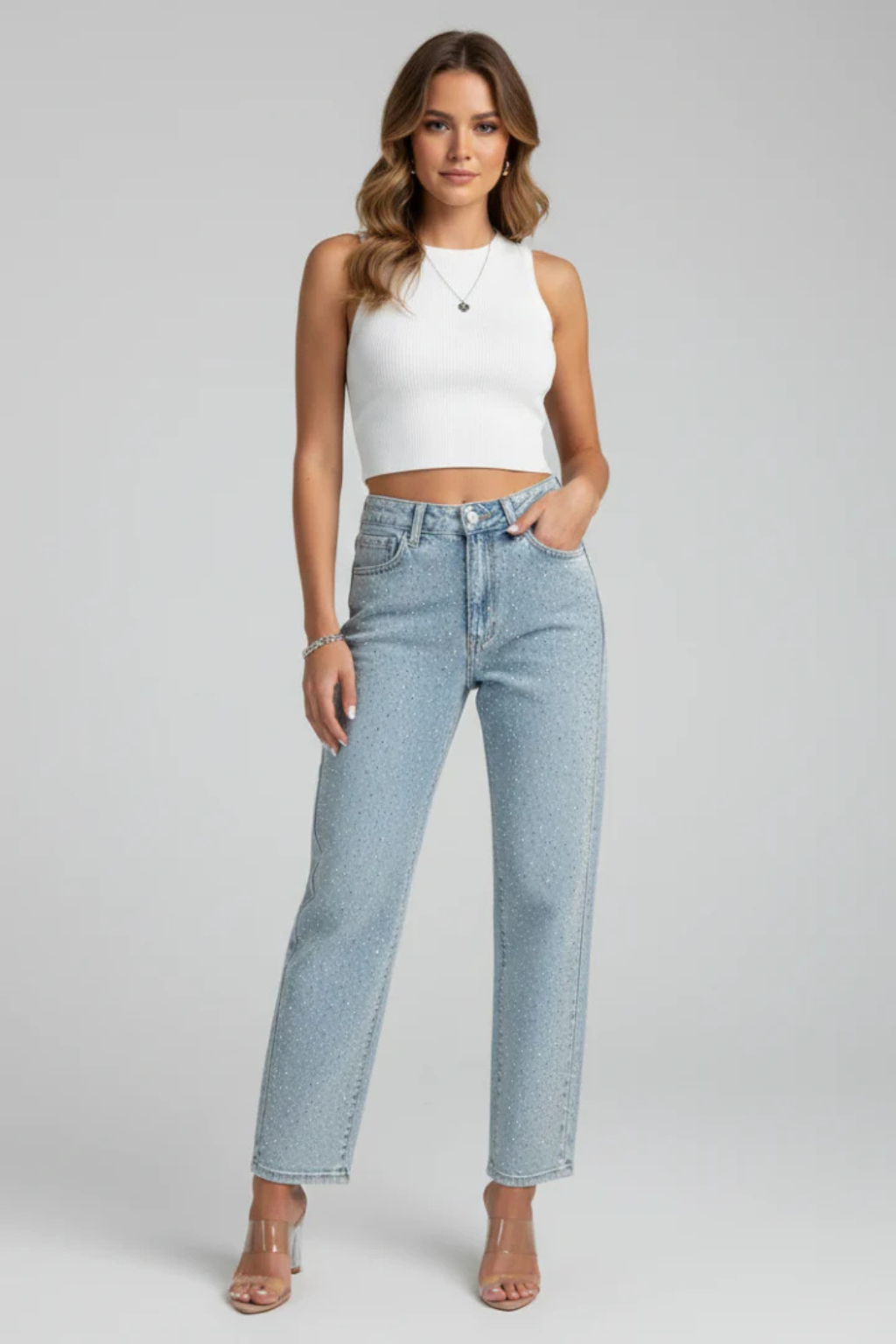 Nyla | Women Rhinestone Embellished Straight Leg Jeans