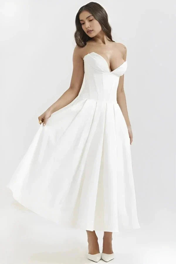 Avelisse | Women Strapless Structured Midi Wedding Guest Dress