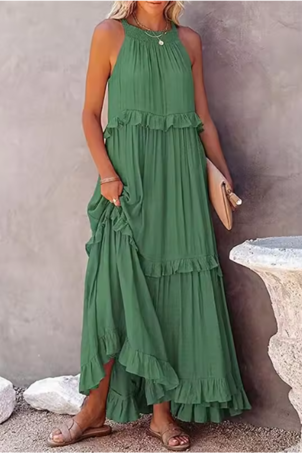 Lunara | Women Ruffled Sleeveless Maxi Summer Wedding Guest Dress