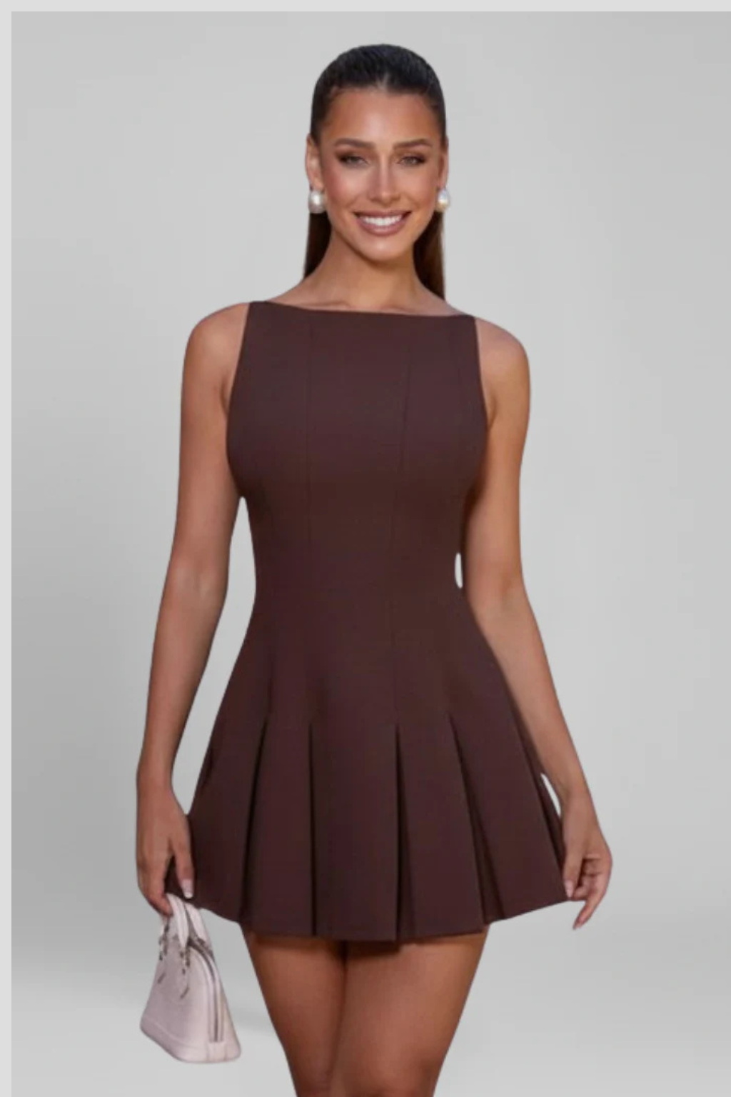 Tabitha | Women Sleeveless Pleated Skirt Mini Wedding Guest Dress