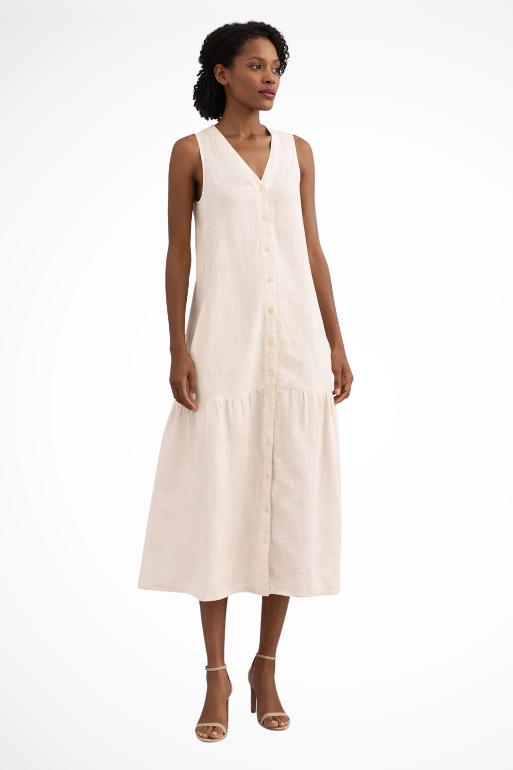 Willa | Women V Neck Sleeveless Button Front Linen Maxi Dress
