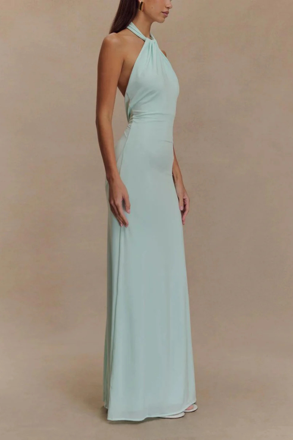 Celeste | Women Halter Neck Twisted Knot Open Back Bodycon Wedding Guest Maxi Dress