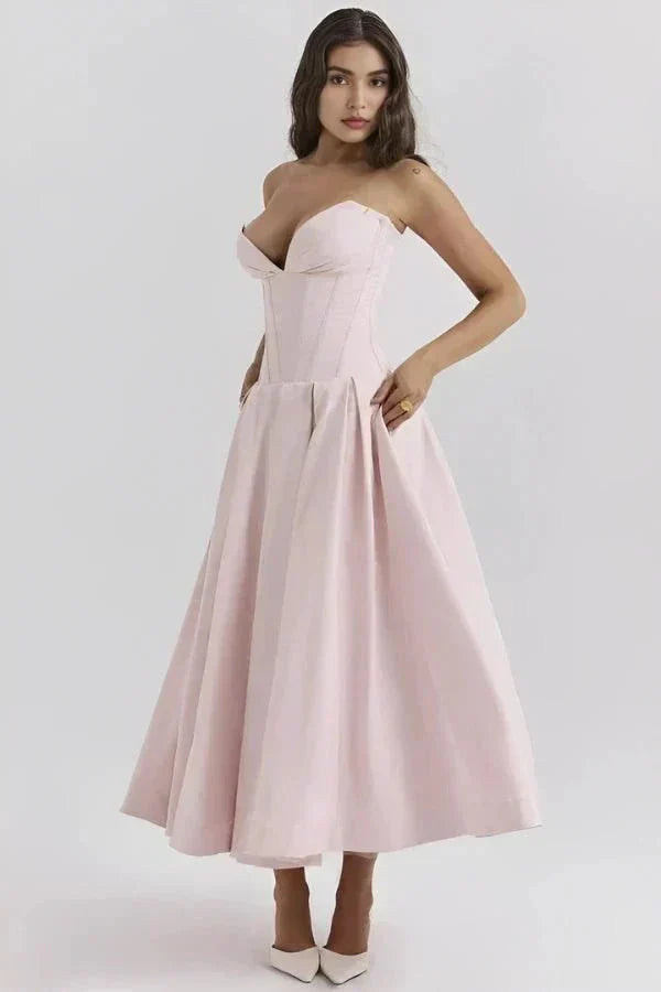 Avelisse | Women Strapless Structured Midi Wedding Guest Dress