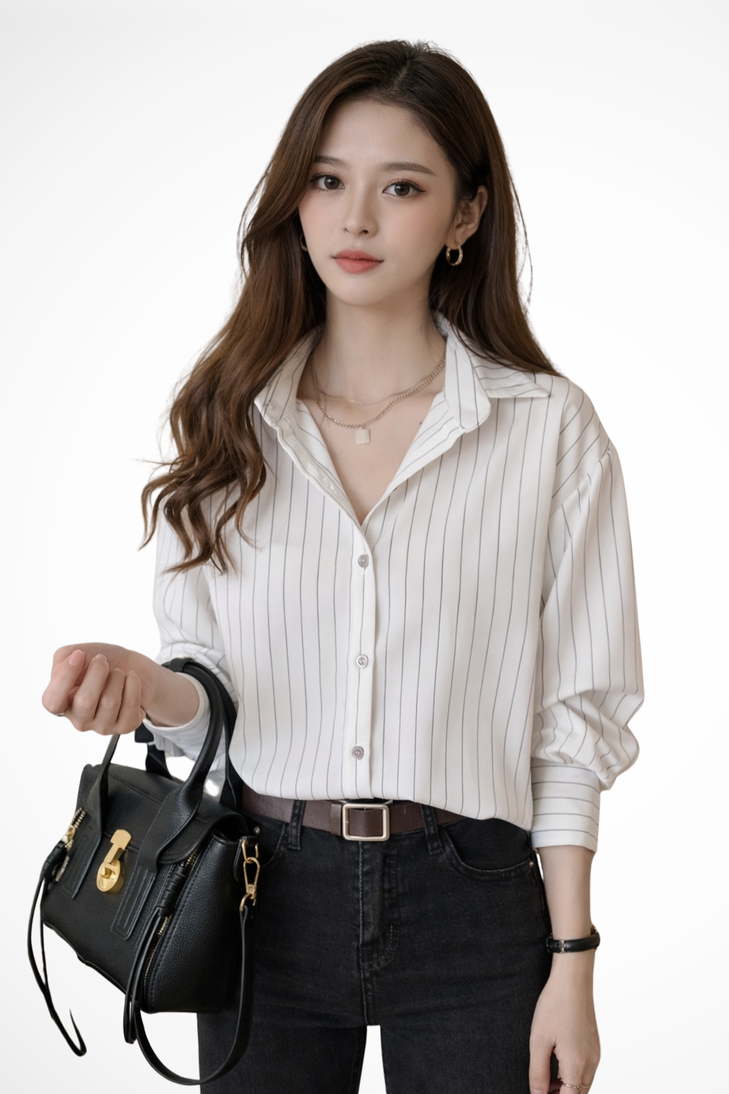 Nella | Women Turn Down Collar Long Sleeve Striped Shirt