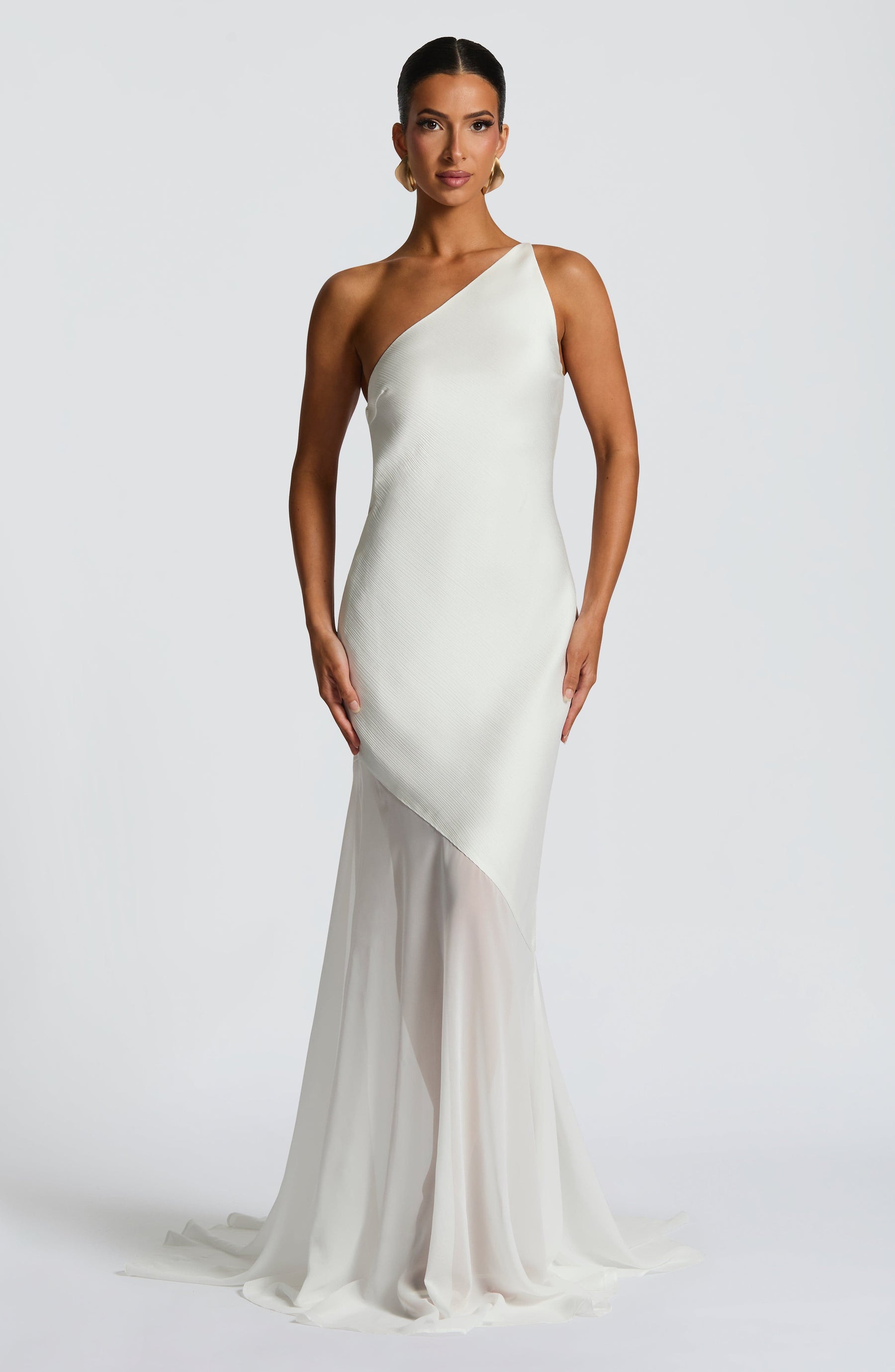 Solenara – One-Shoulder Mesh Evening Gown