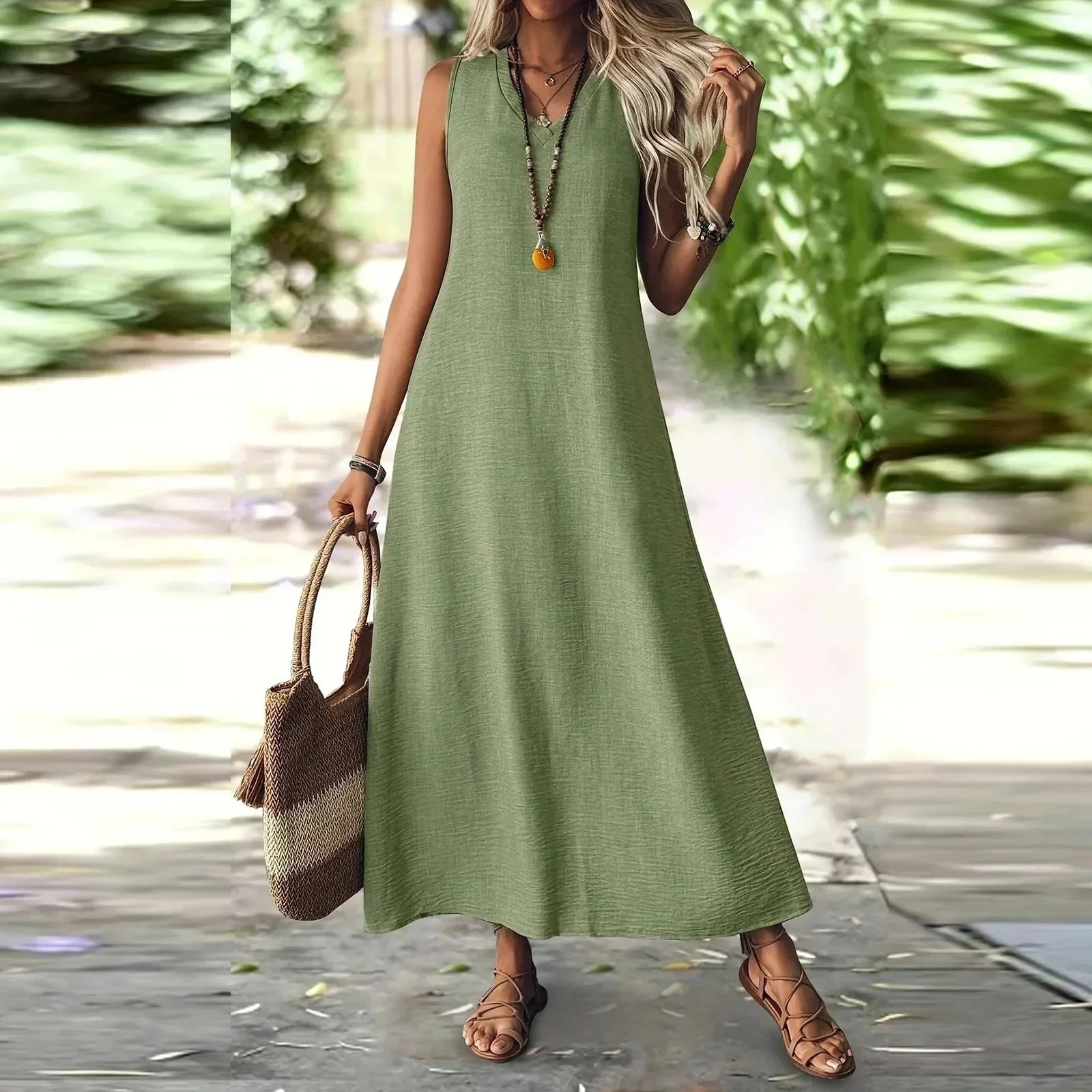 Edith | Women’s Sleeveless V Neck Maxi Summer Dress