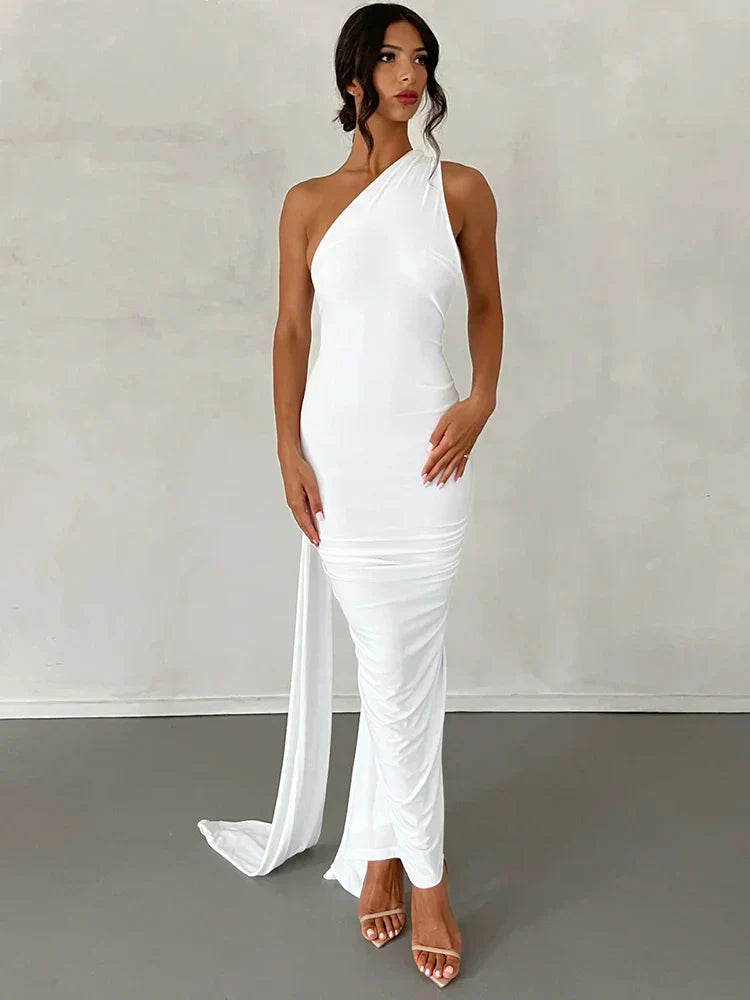 Eleanor | Women’s One Shoulder Ruched Maxi Summer Wedding Dress