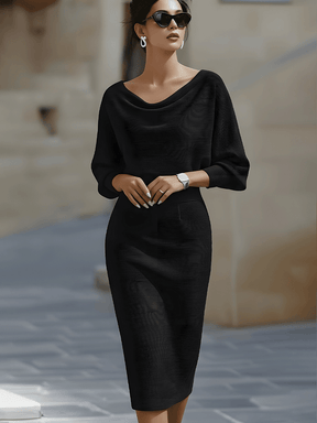 Charlotte | Women Draped Batwing Sleeve Midi Elegant Dress
