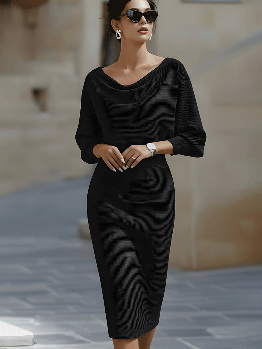 Charlotte | Women Draped Batwing Sleeve Midi Elegant Dress
