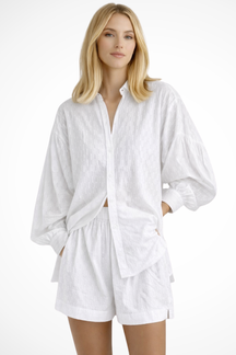 Darla | Women Oversized Long Sleeve Broderie Shirt and Matching Shorts Summer Set