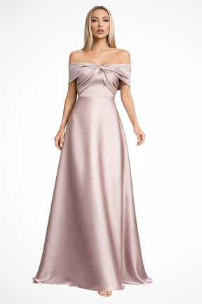 Cordelia | Women Off Shoulder Twisted Pleated Satin Wedding Guest Maxi Dress