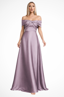 Cordelia | Women Off Shoulder Twisted Pleated Satin Wedding Guest Maxi Dress