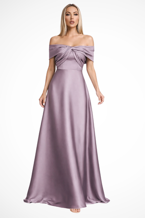 Cordelia | Women Off Shoulder Twisted Pleated Satin Wedding Guest Maxi Dress
