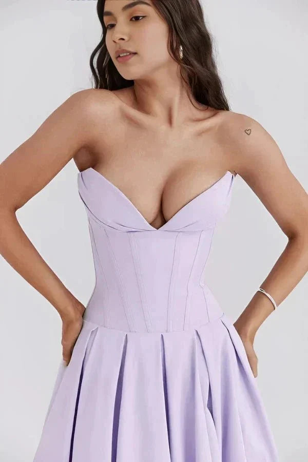 Avelisse | Women Strapless Structured Midi Wedding Guest Dress