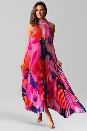 Cordelia | Women Printed Pleated Halter Neck Wedding Guest Maxi Dress