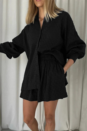 Darla | Women Oversized Long Sleeve Broderie Shirt and Matching Shorts Summer Set