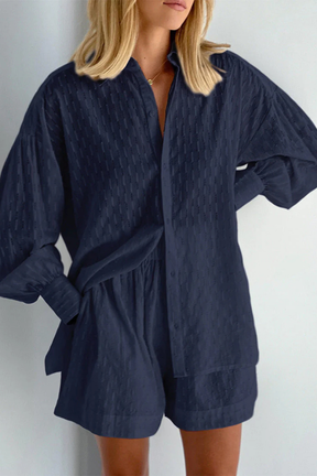 Darla | Women Oversized Long Sleeve Broderie Shirt and Matching Shorts Summer Set