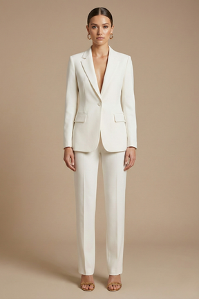 Women's Tailored Two Piece Suit - Single-Button Blazer and Wide-Leg Trousers