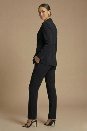 Women's Tailored Two Piece Suit - Single-Button Blazer and Wide-Leg Trousers