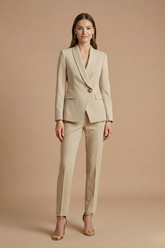 Women's Pant Suits - Shawl Lapel Blazer - Straight Leg Trousers Set