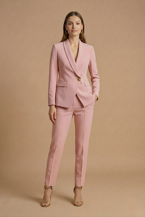 Women's Pant Suits - Shawl Lapel Blazer - Straight Leg Trousers Set