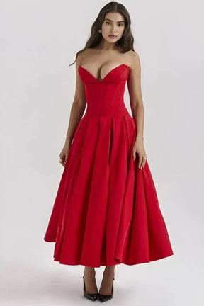 Avelisse | Women Strapless Structured Midi Wedding Guest Dress
