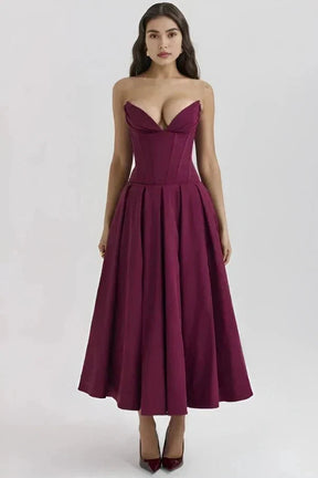 Avelisse | Women Strapless Structured Midi Wedding Guest Dress