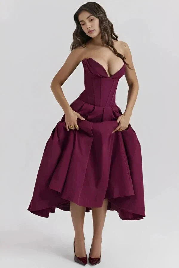Avelisse | Women Strapless Structured Midi Wedding Guest Dress