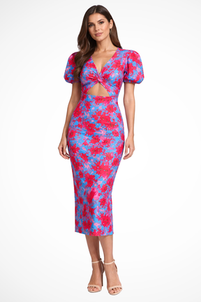 Sophia | Women Printed Puff Sleeve Occasion Summer Midi Dress
