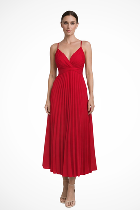 Lyanna | Women’s Formal Pleated Midi Dress with Twist Front Bodice