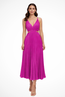 Lyanna | Women’s Formal Pleated Midi Dress with Twist Front Bodice