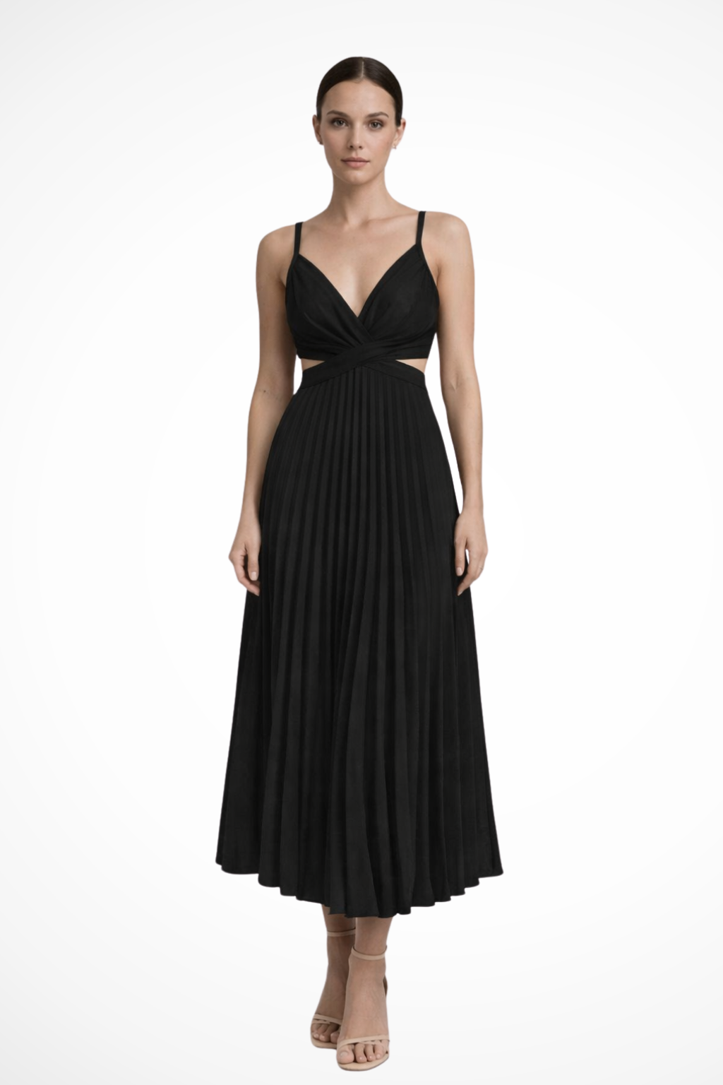 Lyanna | Women’s Formal Pleated Midi Dress with Twist Front Bodice