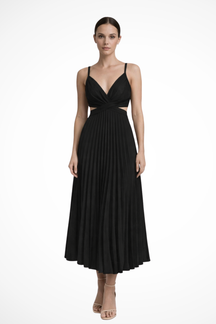 Lyanna | Women’s Formal Pleated Midi Dress with Twist Front Bodice