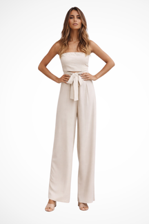 Lyra | Women Strapless Bandeau Crop Top and High Waist Wide Leg Trousers Set