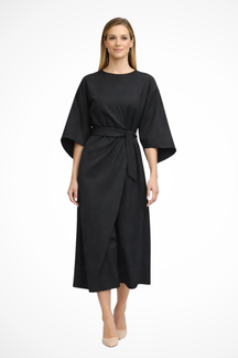 Valeria | Women’s Belted Lantern Sleeve Midi Dress
