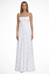 Rose | Women Spaghetti Strap Lace Up Backless Floral Jacquard Formal Maxi Dress